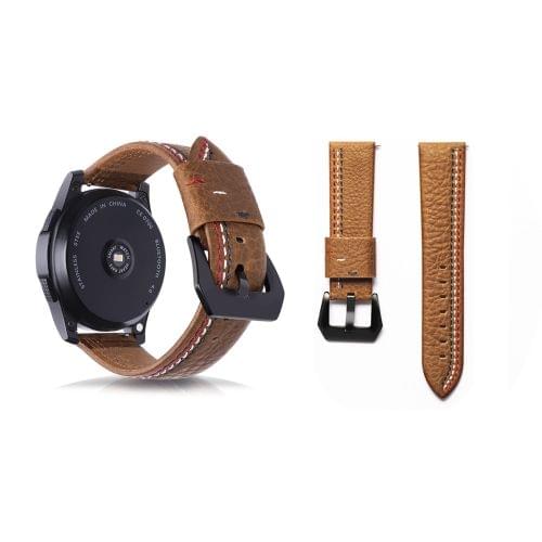 Three Lines Pattern Top-grain Leather Wrist Watch Band for Samsung Gear S3 22mm (Brown)