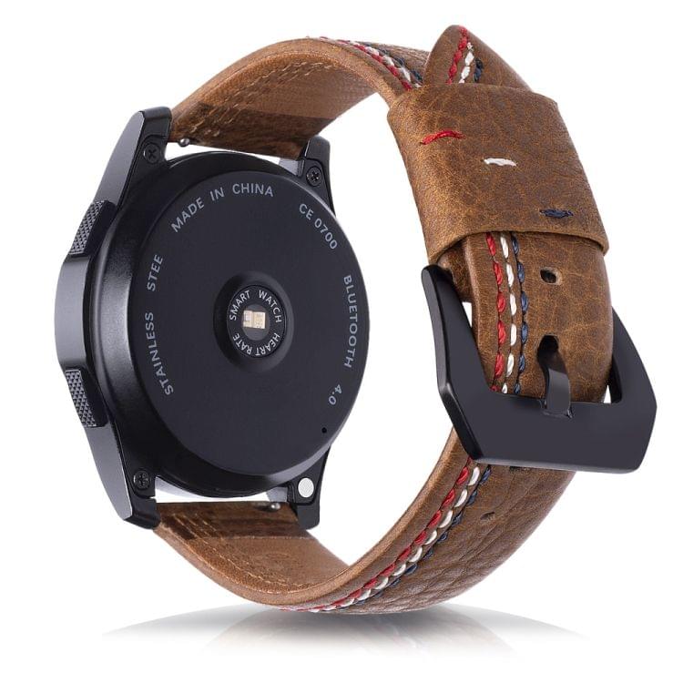 Three Lines Pattern Top-grain Leather Wrist Watch Band for Samsung Gear S3 22mm (Brown)