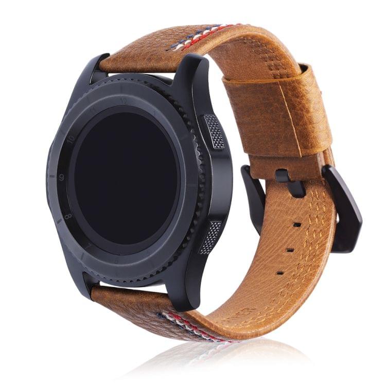 Three Lines Pattern Top-grain Leather Wrist Watch Band for Samsung Gear S3 22mm (Brown)