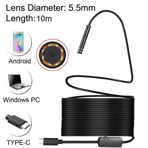 USB-C / Type-C Endoscope Waterproof IP67 Snake Tube Inspection Camera with 8 LED & USB Adapter, Length: 10m, Lens Diameter: 5.5mm