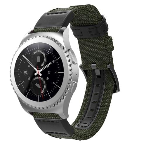 Canvas and Leather Wrist Strap Watch Band for Samsung Gear S2/Galaxy Active 42mm, Wrist Strap Size:135+96mm(Army Green)