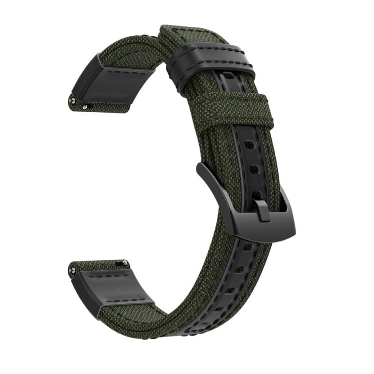 Canvas and Leather Wrist Strap Watch Band for Samsung Gear S2/Galaxy Active 42mm, Wrist Strap Size:135+96mm(Army Green)