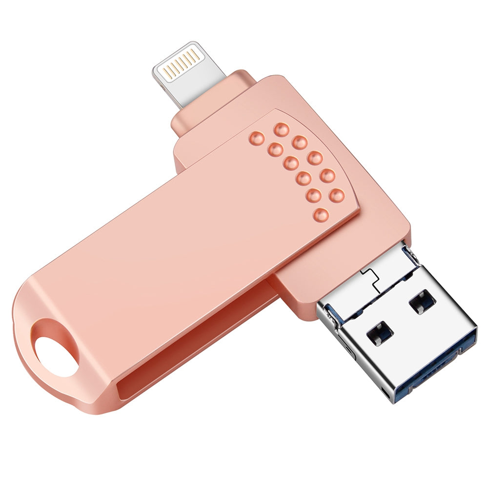 RICHWELL 128GB Thumb Drive for iPhone Android 3 in 1 Memory Stick USB 3.0 Flash Drive - Pink