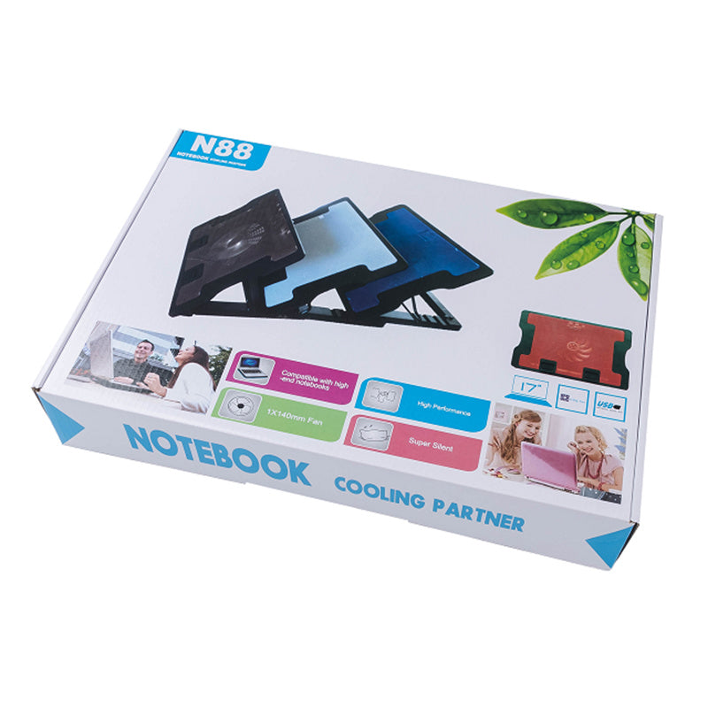 N88 Laptop Cooling Stand Desktop Height Adjustable Notebook Fan Cooler with LED Light