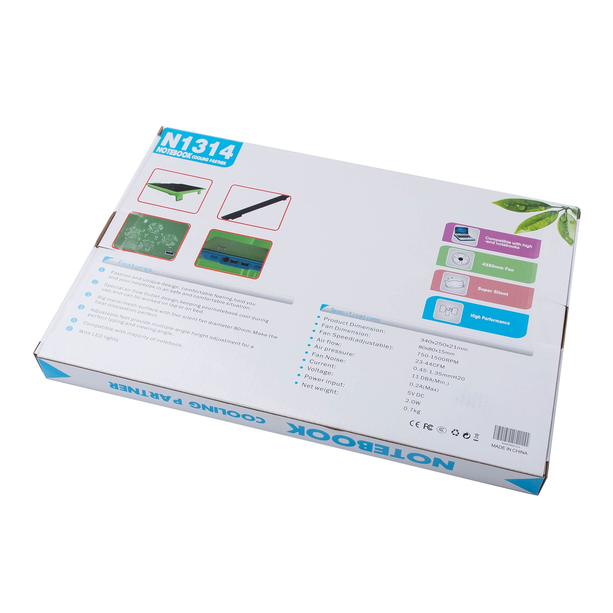 N1314 Notebook Heat Dissipation Base LED Light 4-Fan Cooler Stand Desktop Laptop Cooling Pad