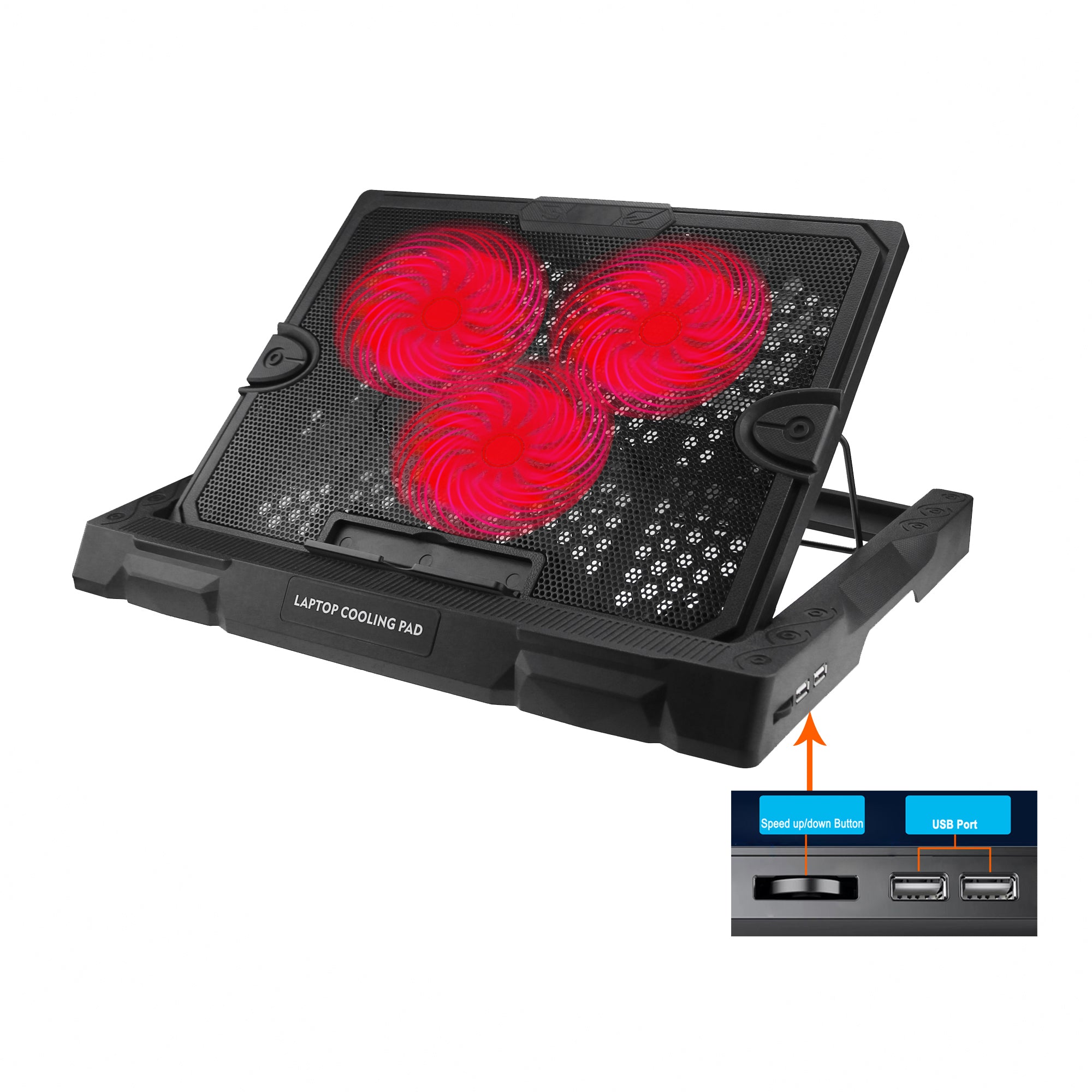 S300 3-Fan Laptop Cooling Stand Desktop Adjustable Wind Speed Notebook Fan Cooler - Red Light