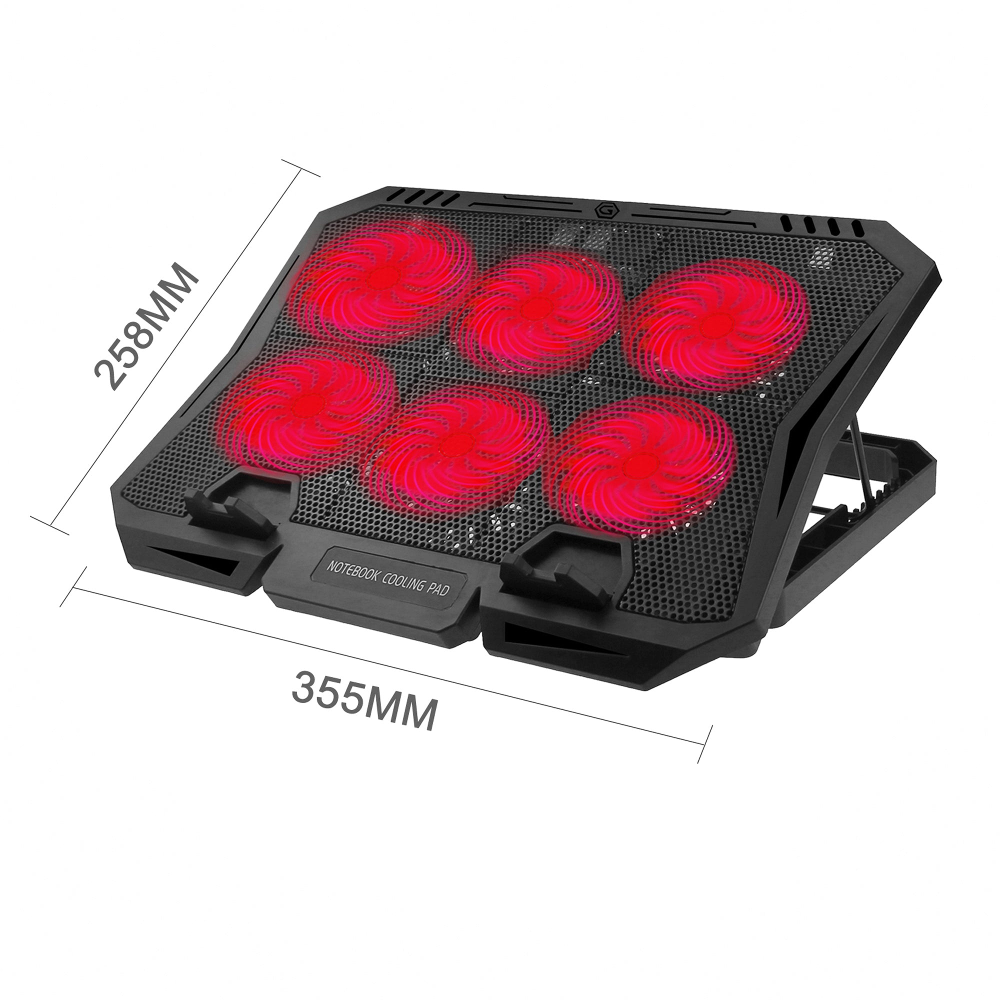 X6B 7-Gear Height 6-Fan Laptop Cooling Stand Adjustable Wind Speed Notebook Cooler - Red Light