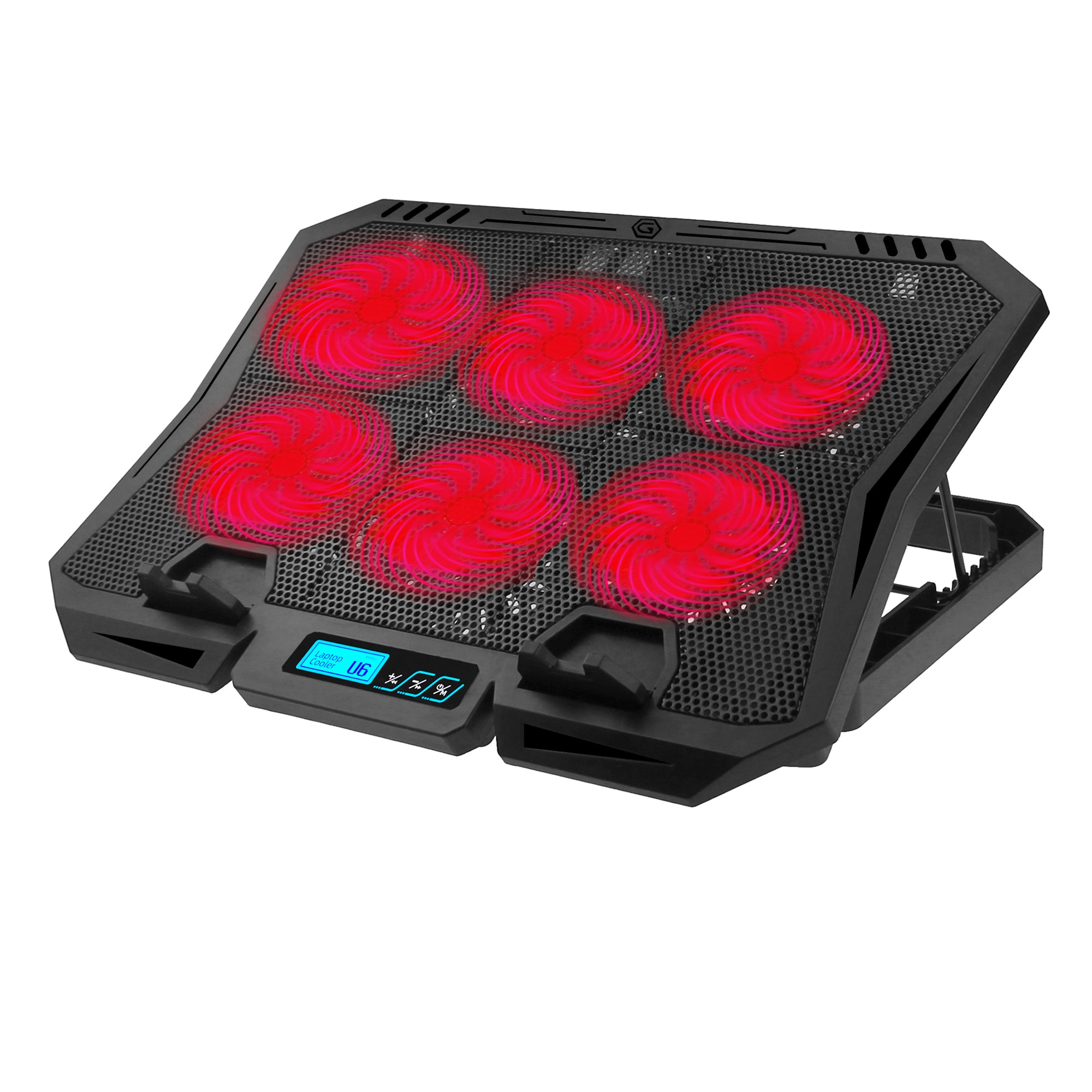 X6A 7-Gear Height Laptop Cooling Pad 6-Fan Radiator Notebook Cooler Stand with Display Screen - Red Light