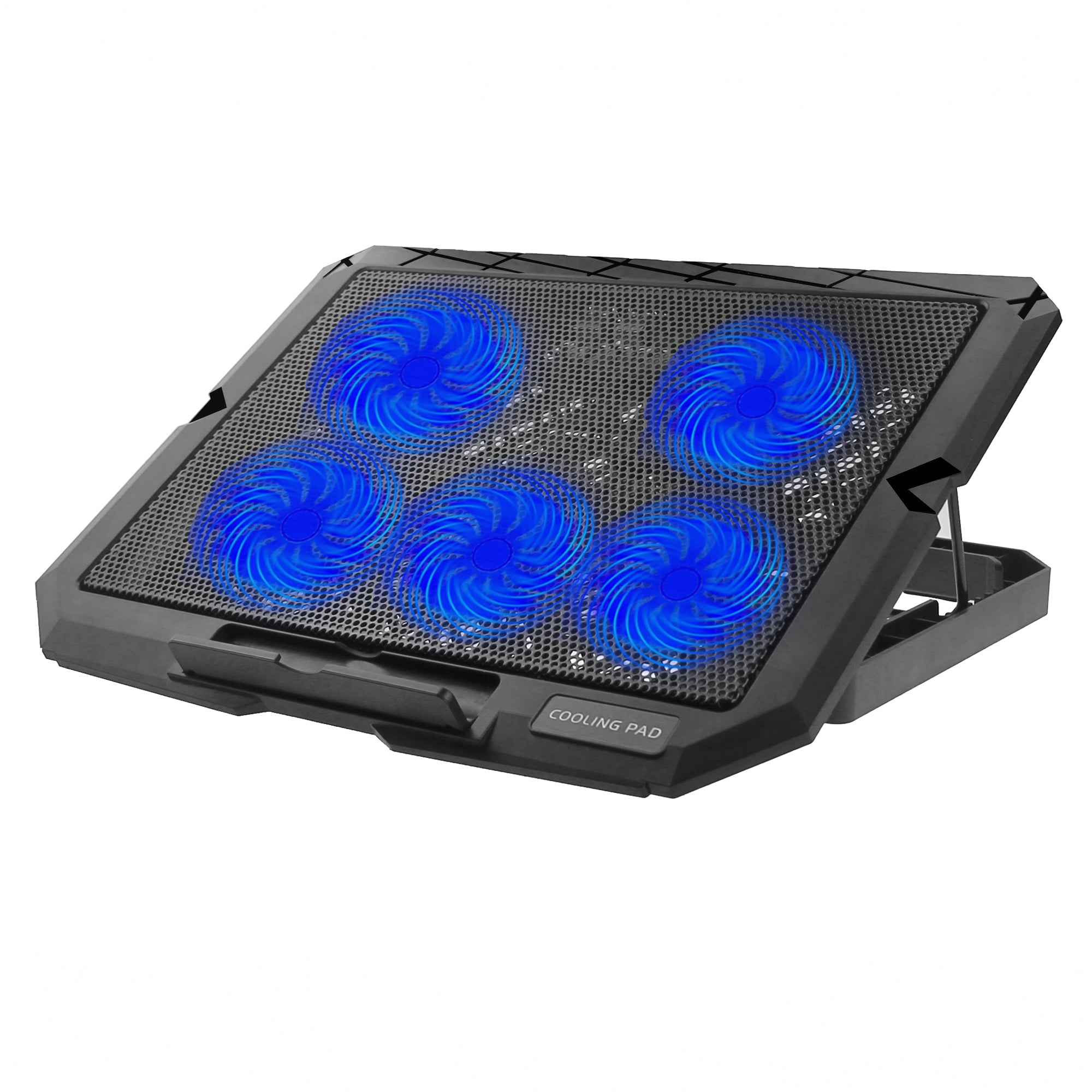 X5 Mute 5-Fan Laptop Cooling Stand Adjustable Wind Speed 7-Gear Height Notebook Cooler - Blue Light
