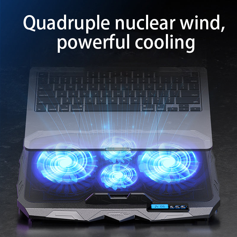 S18 Notebook Router 4-Fan Cooler Radiator Adjustable Wind Speed Laptop Cooling Pad with Display Screen - Blue Light