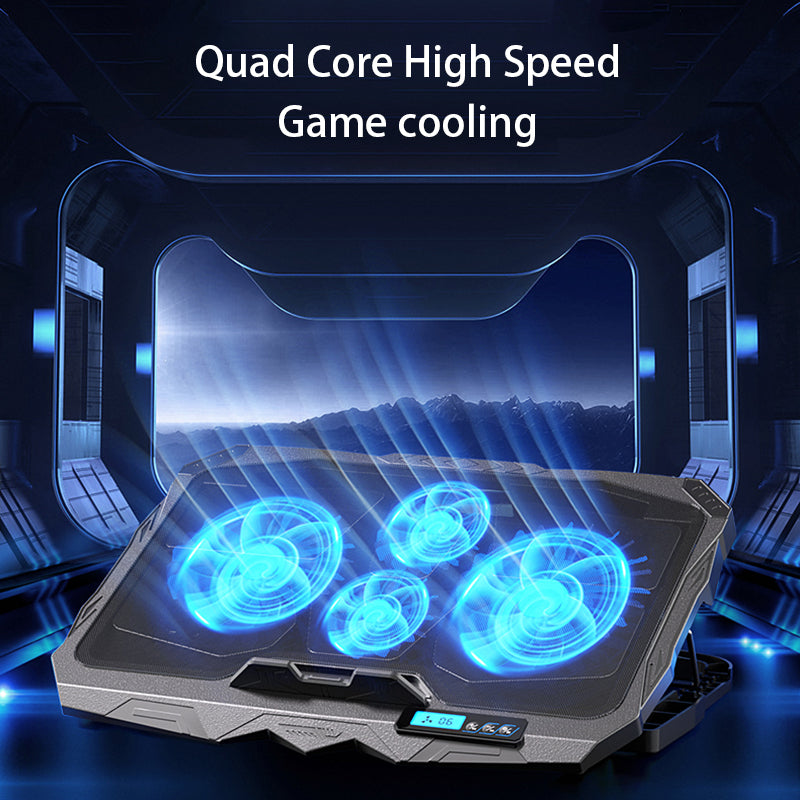 S18 Notebook Router 4-Fan Cooler Radiator Adjustable Wind Speed Laptop Cooling Pad with Display Screen - Red Light