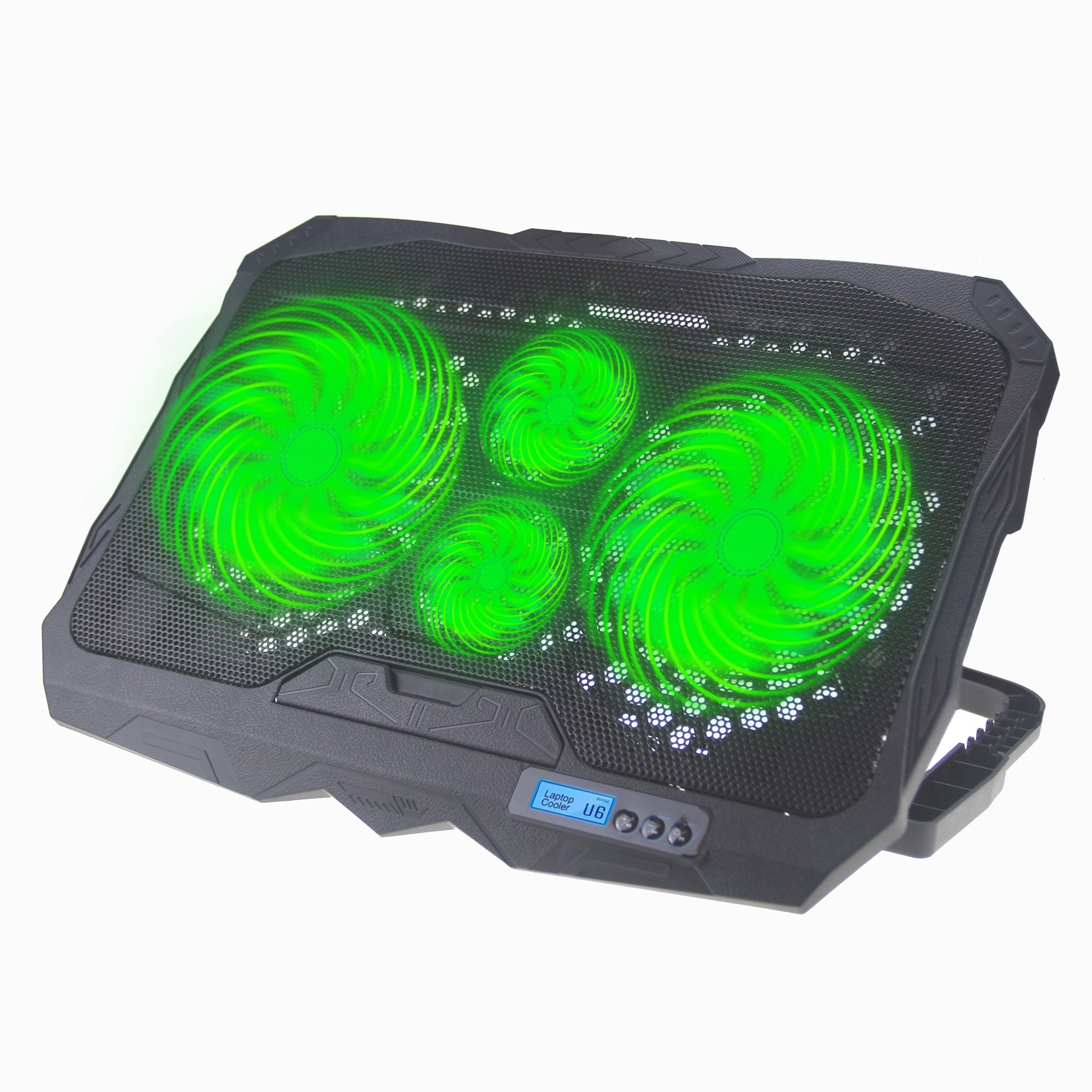 S18 Notebook Router 4-Fan Cooler Radiator Adjustable Wind Speed Laptop Cooling Pad with Display Screen - Green Light