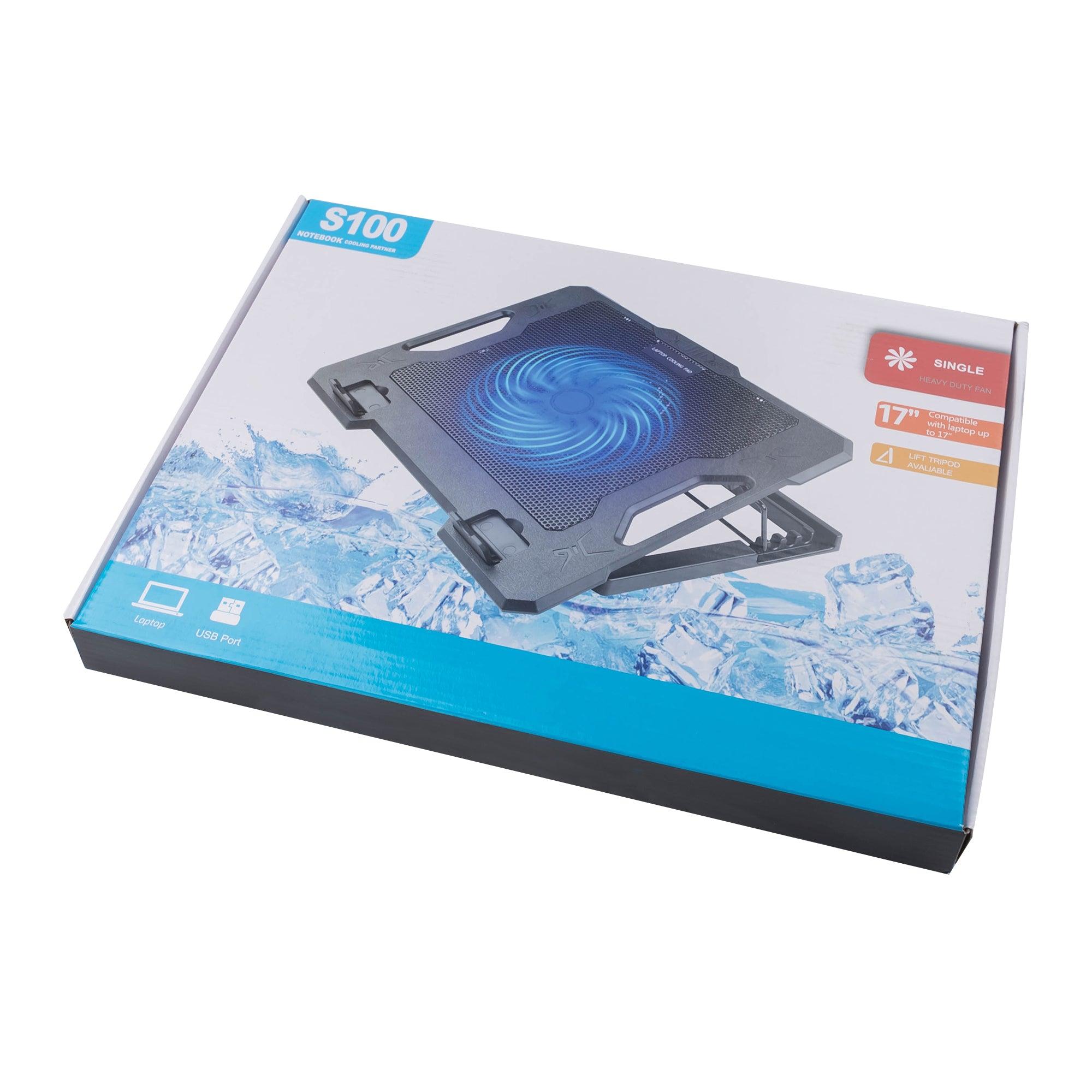 S100 Height Adjustable Notebook Gaming Fan Cooler Desktop Laptop Stand Cooling Pad - Blue Light