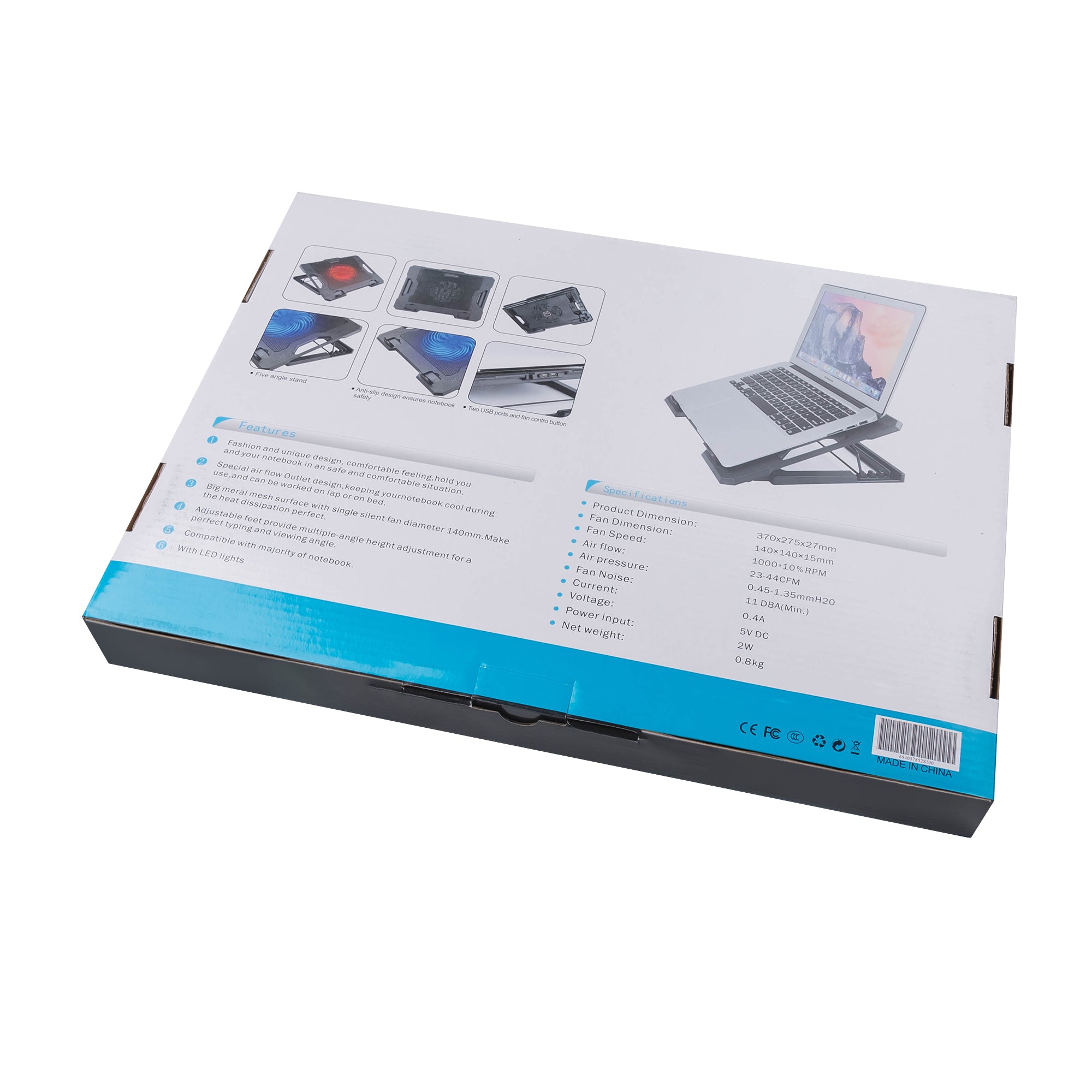 S100 Height Adjustable Notebook Gaming Fan Cooler Desktop Laptop Stand Cooling Pad - Red Light