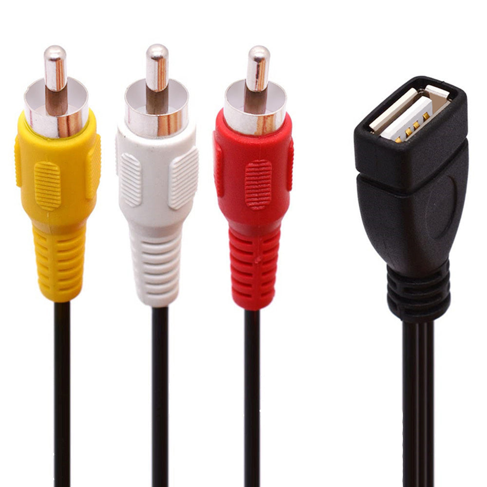 Uniqkart 0.2m USB Female to 3 RCA Male Cable Splitter Audio Video AV Composite Adapter Cord