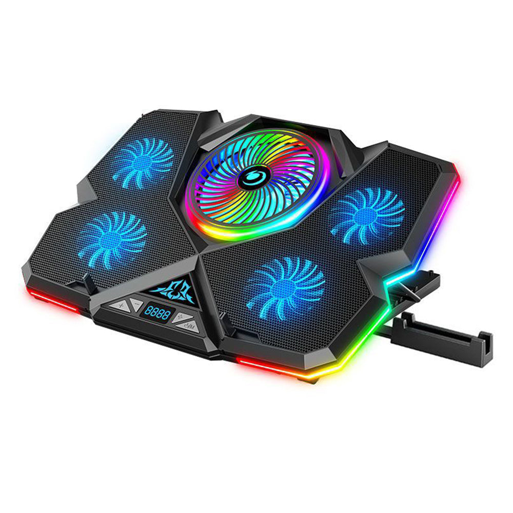 Height Adjustable USB Laptop Cooling Base Touch Control RGB Light 5-Fan Radiator Notebook Cooler Stand