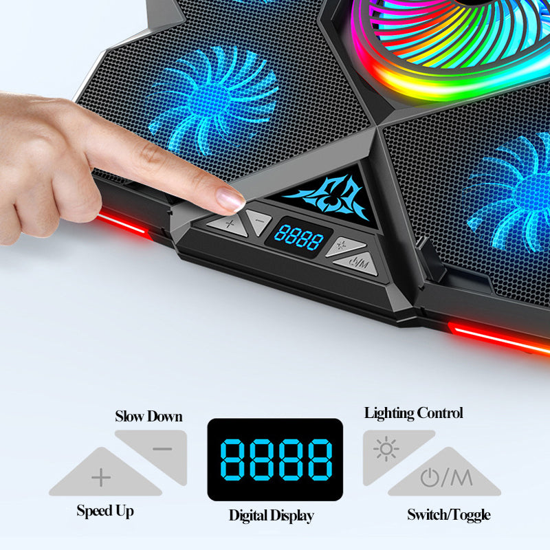 Height Adjustable USB Laptop Cooling Base Touch Control RGB Light 5-Fan Radiator Notebook Cooler Stand