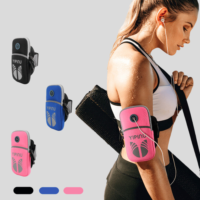 Uniqkart Stylish Reflective Waterproof Sports Running Arm Bag Adjustable Armband Phone Storage Pouch - Black