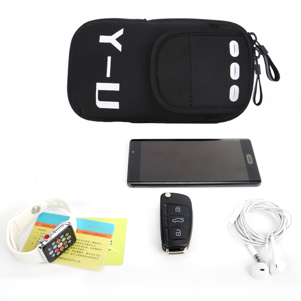 Uniqkart Waterproof Sports Running Arm Bag Adjustable Armband Reflective Fitness Phone Storage Pouch - Black
