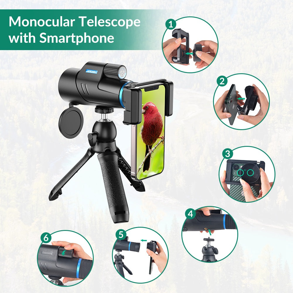 Uniqkart 10-20X50 Zoom Monocular Outdoor Single-Tube Mini Telescope Lens Cell Phone Camera Telescope for Hunting/Traveling/Bird Watching