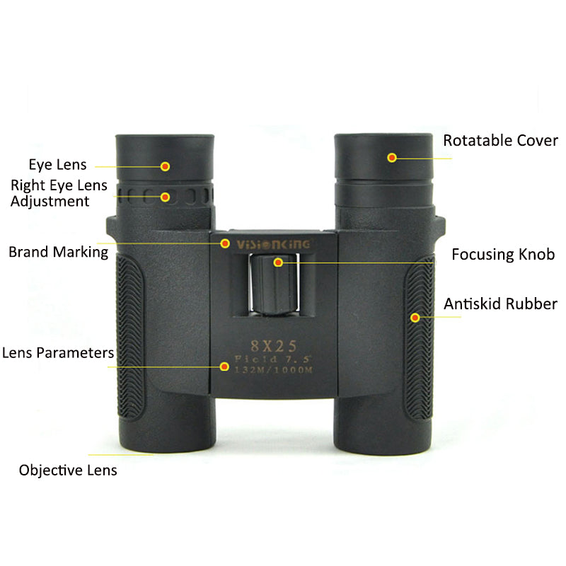 VISIONKING SW8x25 High Power HD 8X Binocular Outdoor Waterproof Telescope Glimmer Night Vision Multi-Layer Coated Binocular for Traveling, Bird Watching