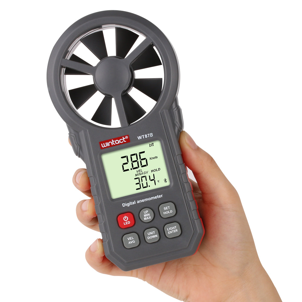 Uniqkart WT87B Digital Anemometer Thermometer Tester Portable Handheld Wind Speed Meter with USB Bluetooth