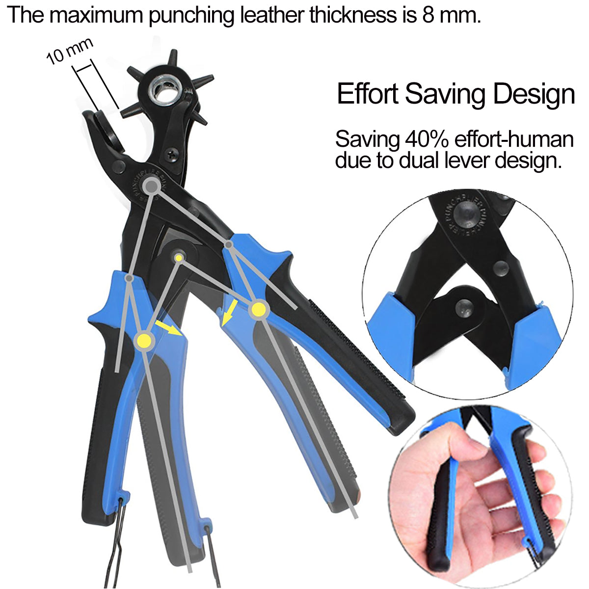 THD Leather Hole Punch Tool Leather Belt Punch Pliers Screwdriver Ruler Grind Rod Leathercraft Tools Set - Blue