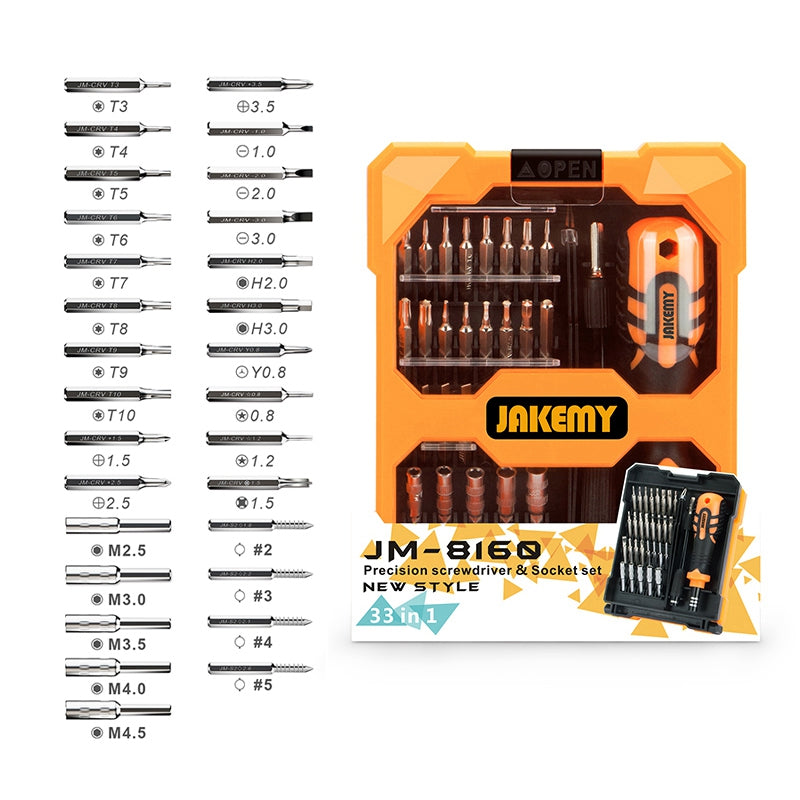 Jakemy JM-8160 33-in-1 Multifunction Precision Screwdriver Socket Set for Watches, Glass, Combo Tool Bits