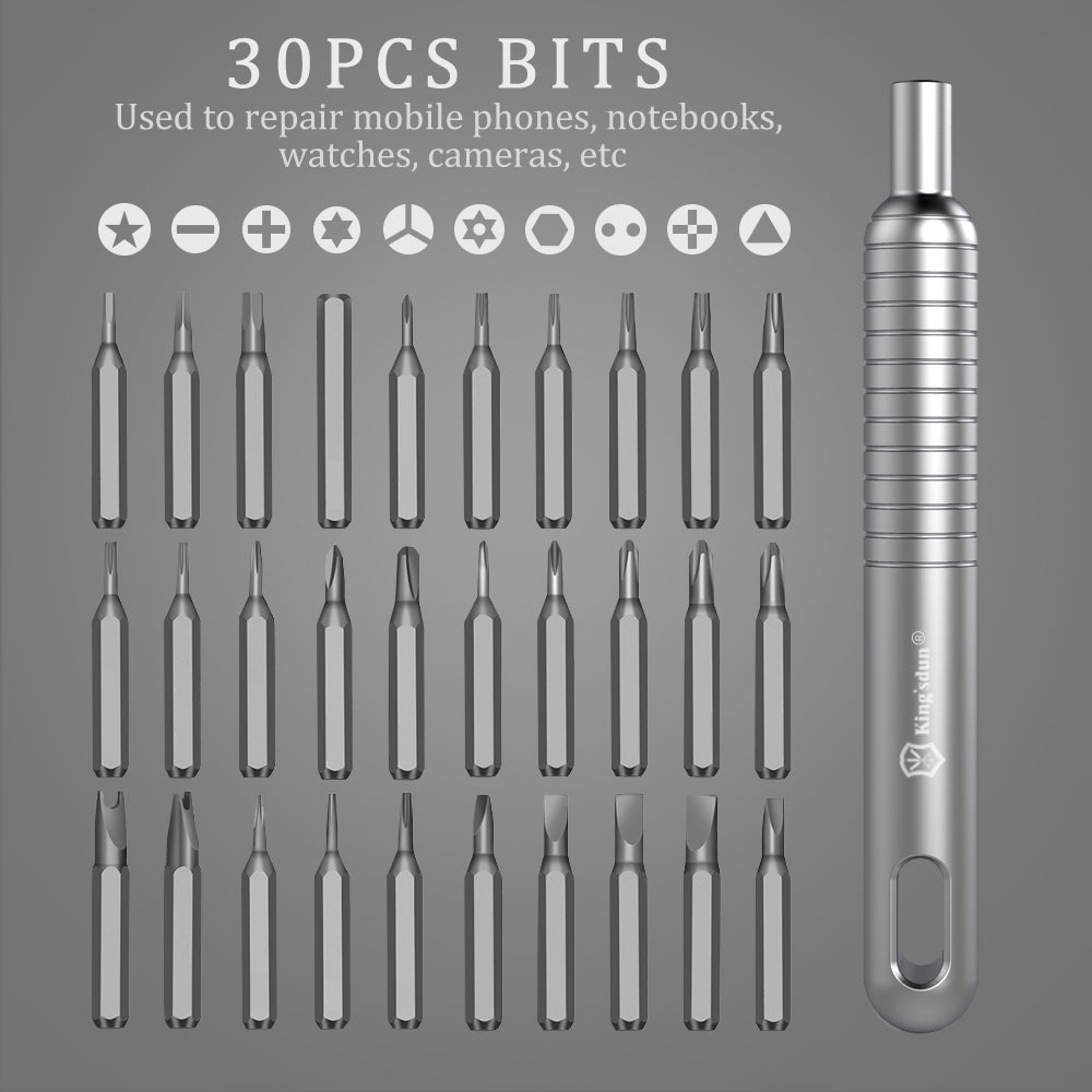 KING'SDUN KS-840031 30 in 1 Mini Precision Repair Tool Kit Portable Magnetic Screwdriver Set with 30Pcs Bits for Watches, Cameras, Mobile Phones