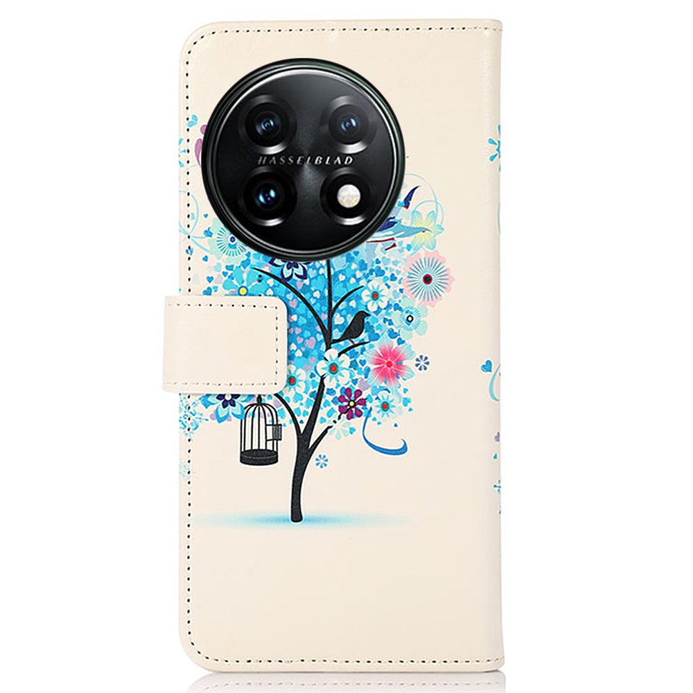 For OnePlus 11 5G Pattern Printing Phone Case PU Leather Stand Wallet Flip Cover - Blue Tree