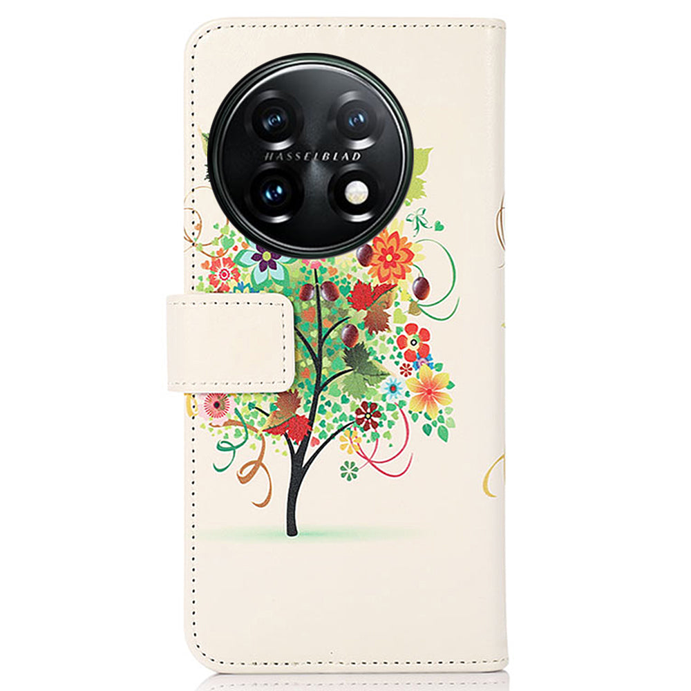 For OnePlus 11 5G Pattern Printing Phone Case PU Leather Stand Wallet Flip Cover - Fruit Tree
