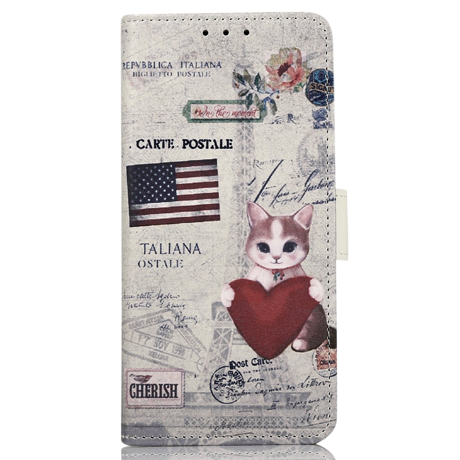 For OnePlus 11 5G Pattern Printing Phone Case PU Leather Stand Wallet Flip Cover - Cat and Heart