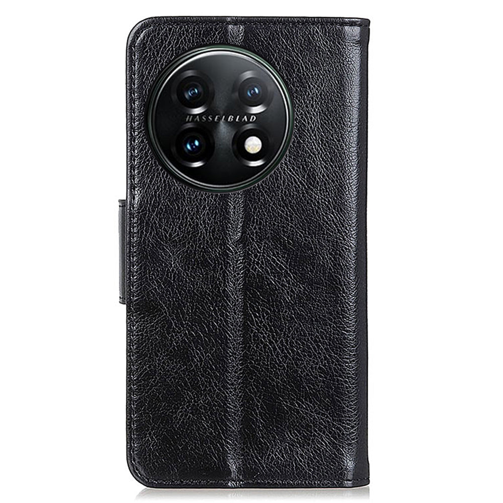 For OnePlus 11 5G Nappa Texture Split Leather Flip Case Stand Wallet Magnetic Clasp Phone Cover - Black