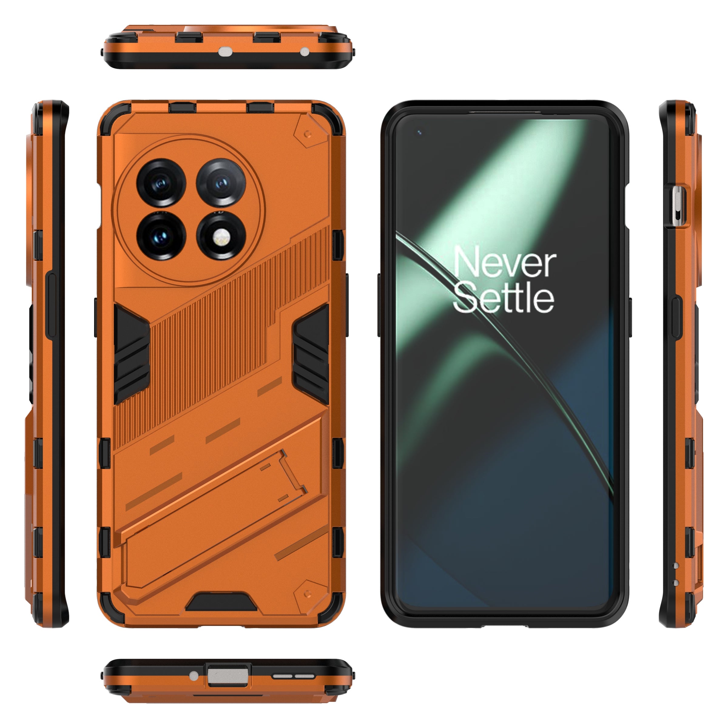 Phone Case for OnePlus 11 5G Kickstand TPU + PC Protective Cell Phone Cover - Orange