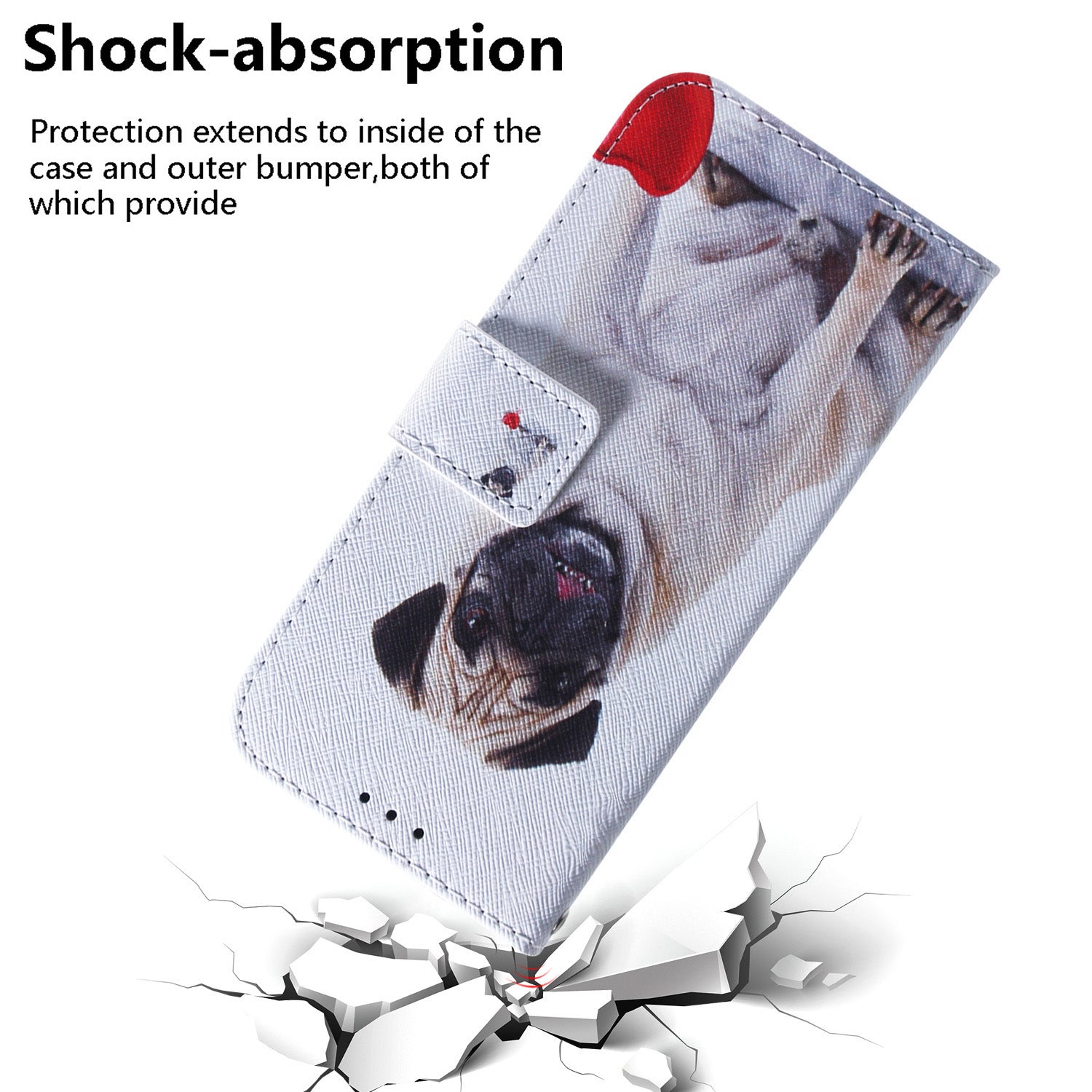 For OnePlus 11 5G Anti-fall PU Leather Phone Case Pattern Printing Stand Flip Wallet Cover with Strap - Pug