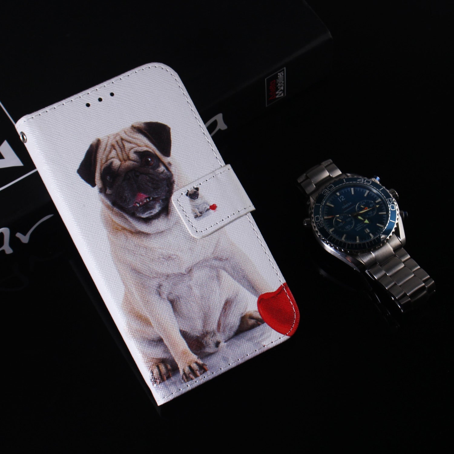 For OnePlus 11 5G Anti-fall PU Leather Phone Case Pattern Printing Stand Flip Wallet Cover with Strap - Pug