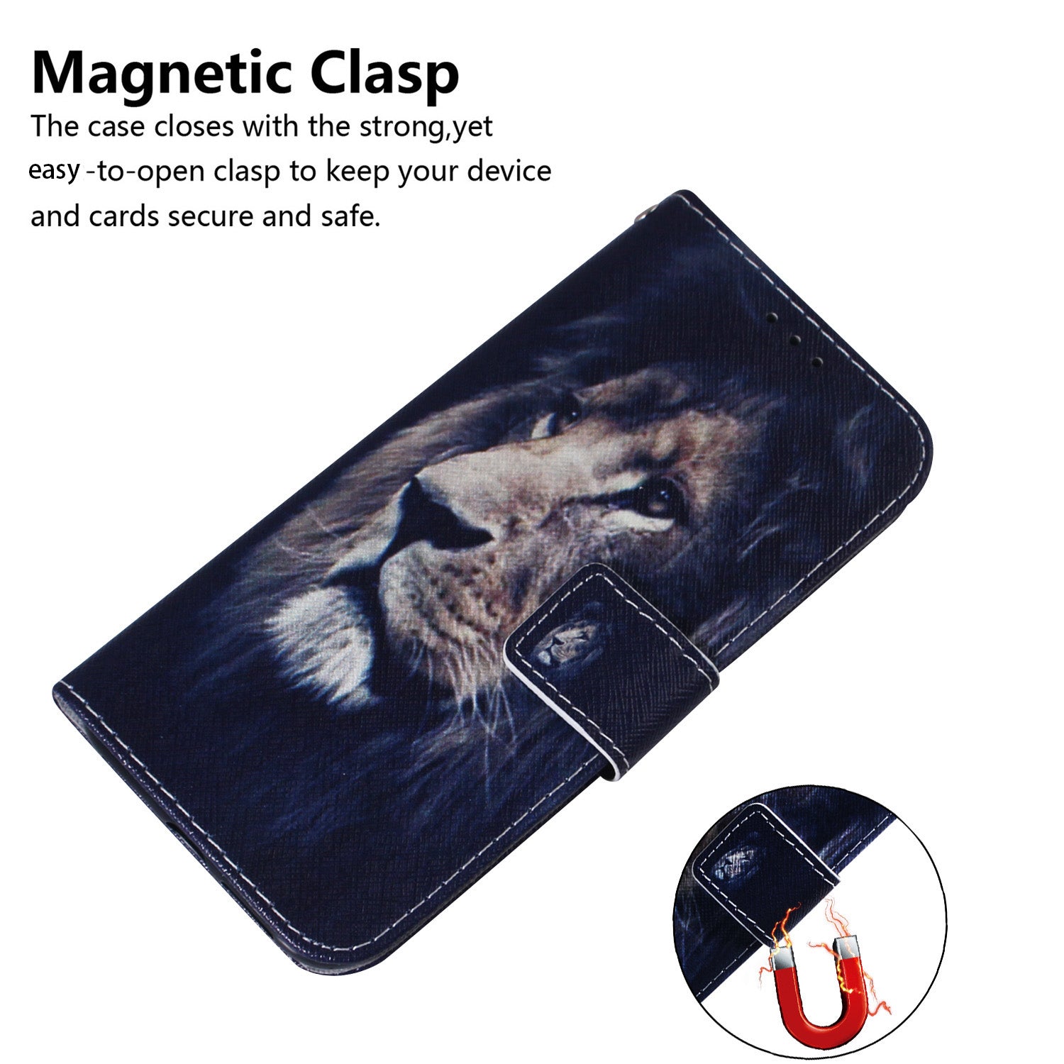 For OnePlus 11 5G Anti-fall PU Leather Phone Case Pattern Printing Stand Flip Wallet Cover with Strap - Lion