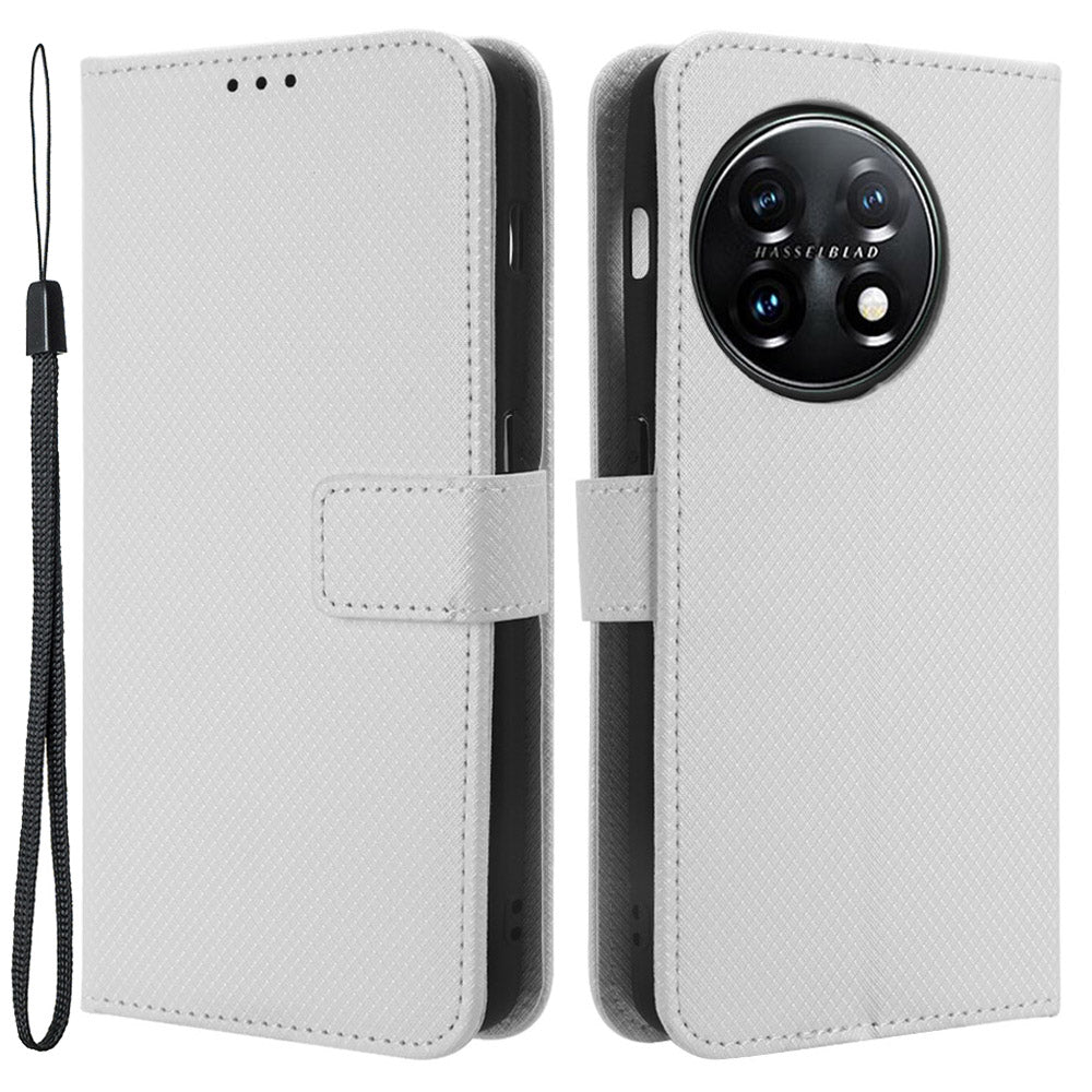 For OnePlus 11R 5G / Ace 2 5G Diamond Texture Stand Cover PU Leather Wallet Shockproof Phone Case - White