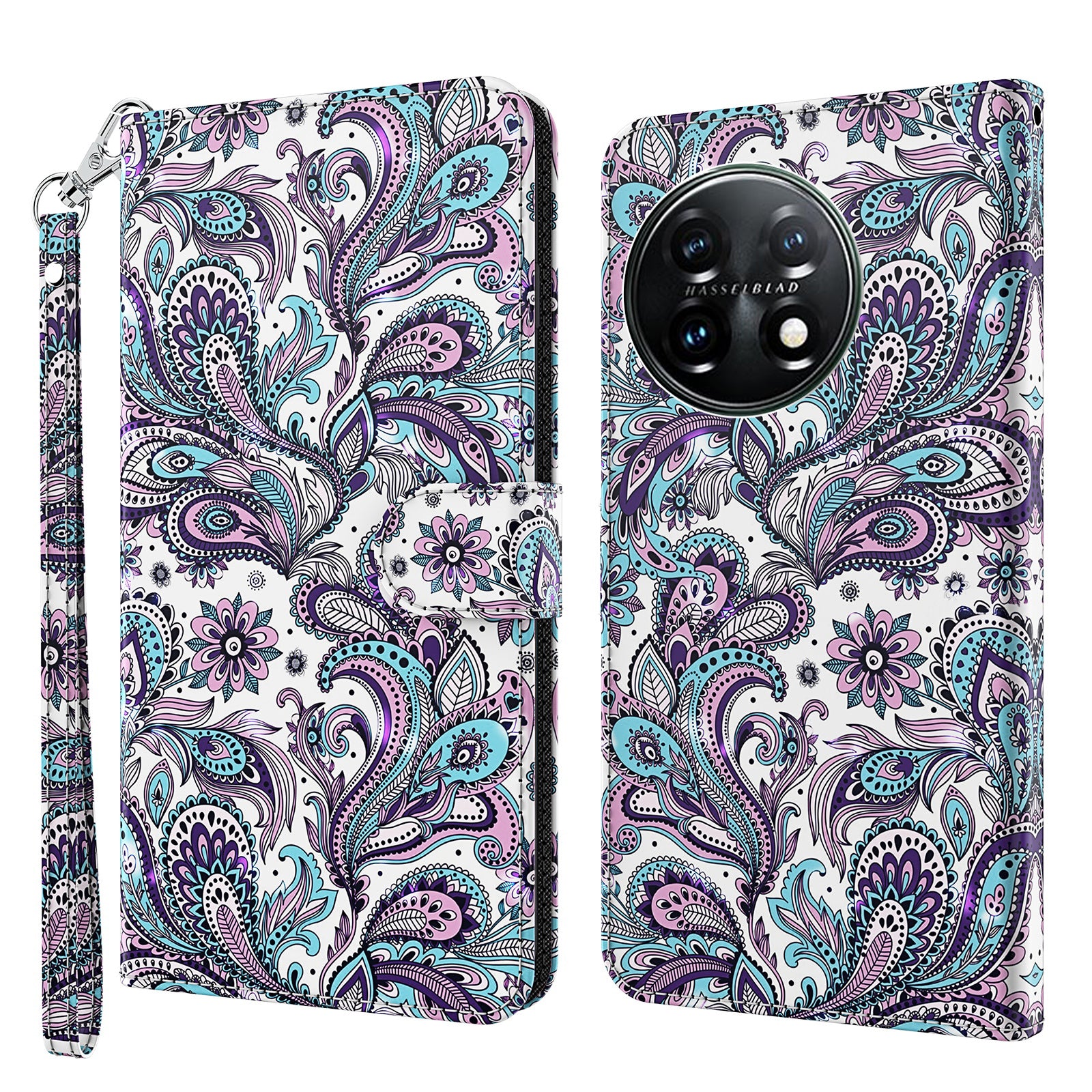 For OnePlus 11 5G PU Leather 3D Pattern Printing Phone Case Flip Wallet Stand Protective Cover - Purple Impatiens