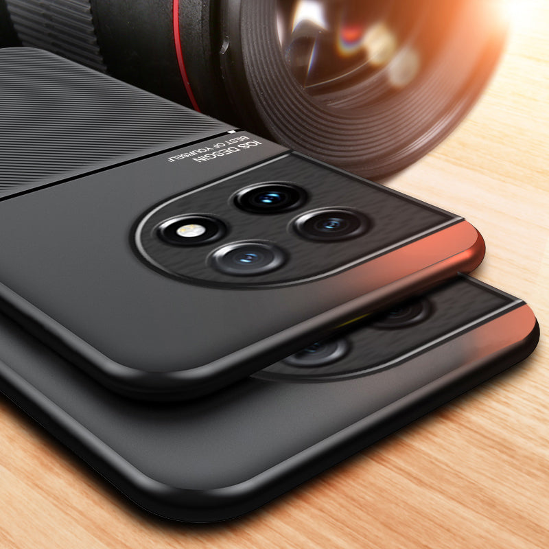 Lines Imprinted Slim Case for OnePlus 11 5G PU Leather TPU Case Anti-Scratch Phone Cover - Black