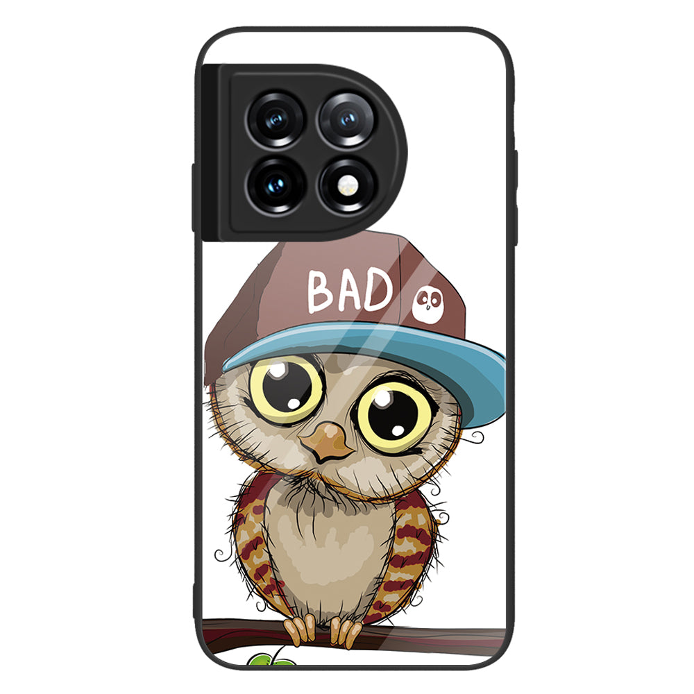 For OnePlus 11 5G Pattern Printing Anti-scratch Phone Case Tempered Glass+PC+TPU Cell Phone Cover - Owl