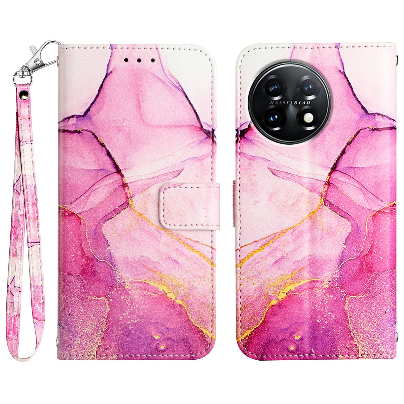 YB Pattern Printing Leather Series-5 For OnePlus 11 5G Marble Pattern Protective Cover Phone Case Wallet - Pink / Purple / Gold 001