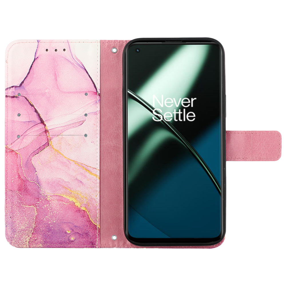 YB Pattern Printing Leather Series-5 For OnePlus 11 5G Marble Pattern Protective Cover Phone Case Wallet - Pink / Purple / Gold 001