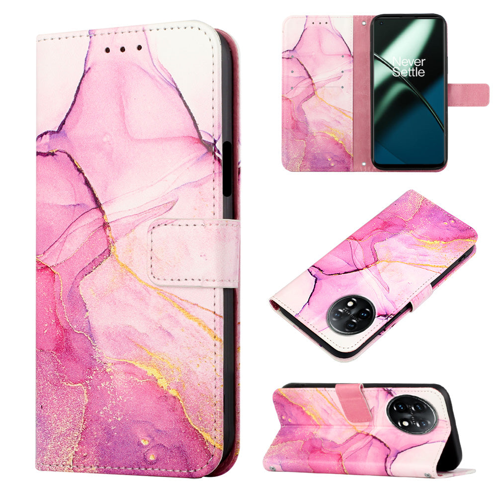 YB Pattern Printing Leather Series-5 For OnePlus 11 5G Marble Pattern Protective Cover Phone Case Wallet - Pink / Purple / Gold 001