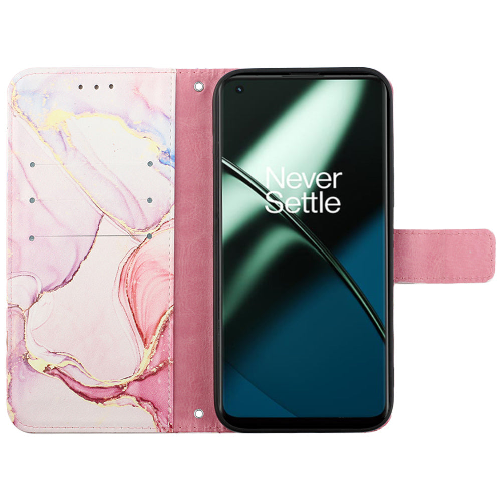 YB Pattern Printing Leather Series-5 For OnePlus 11 5G Marble Pattern Protective Cover Phone Case Wallet - Rose Gold 005