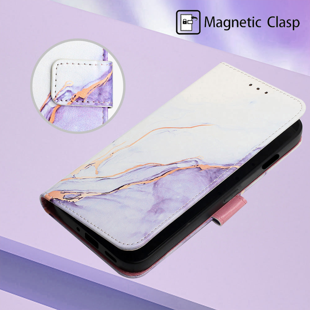 YB Pattern Printing Leather Series-5 For OnePlus 11 5G Marble Pattern Protective Cover Phone Case Wallet - White / Purple 006