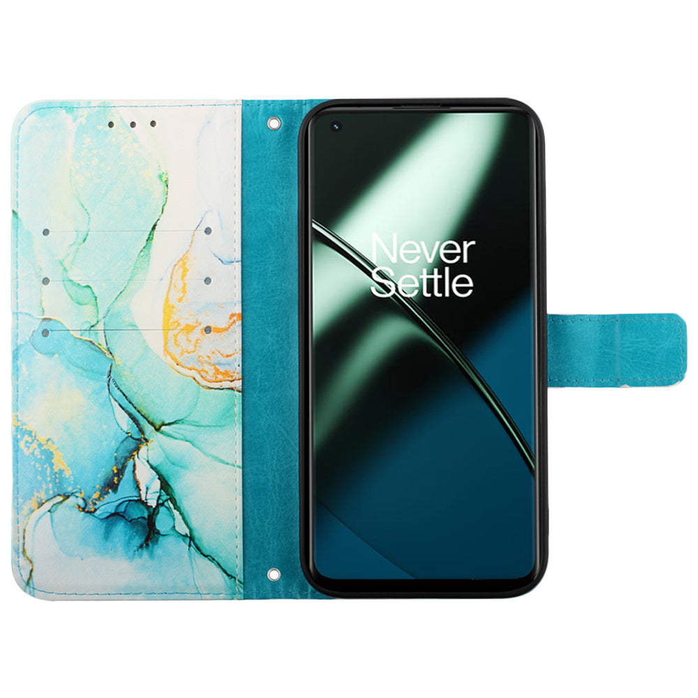 YB Pattern Printing Leather Series-5 For OnePlus 11 5G Marble Pattern Protective Cover Phone Case Wallet - Green 003