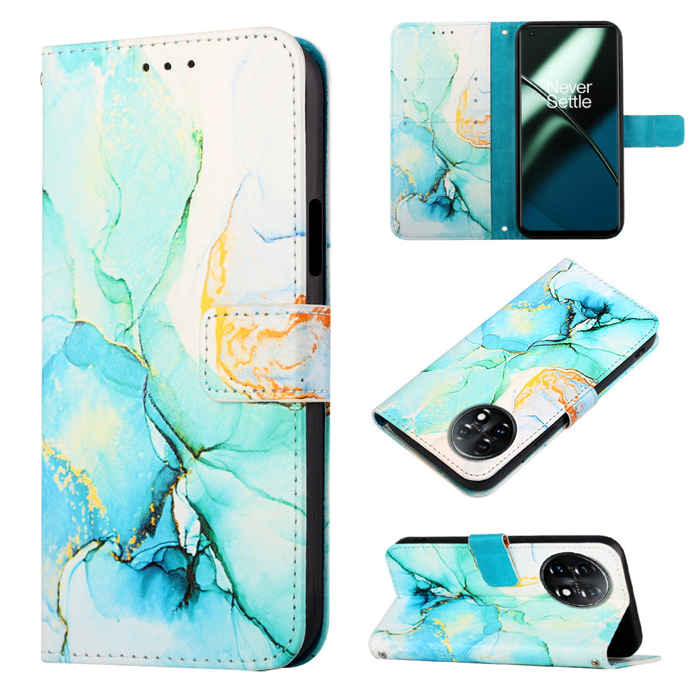 YB Pattern Printing Leather Series-5 For OnePlus 11 5G Marble Pattern Protective Cover Phone Case Wallet - Green 003