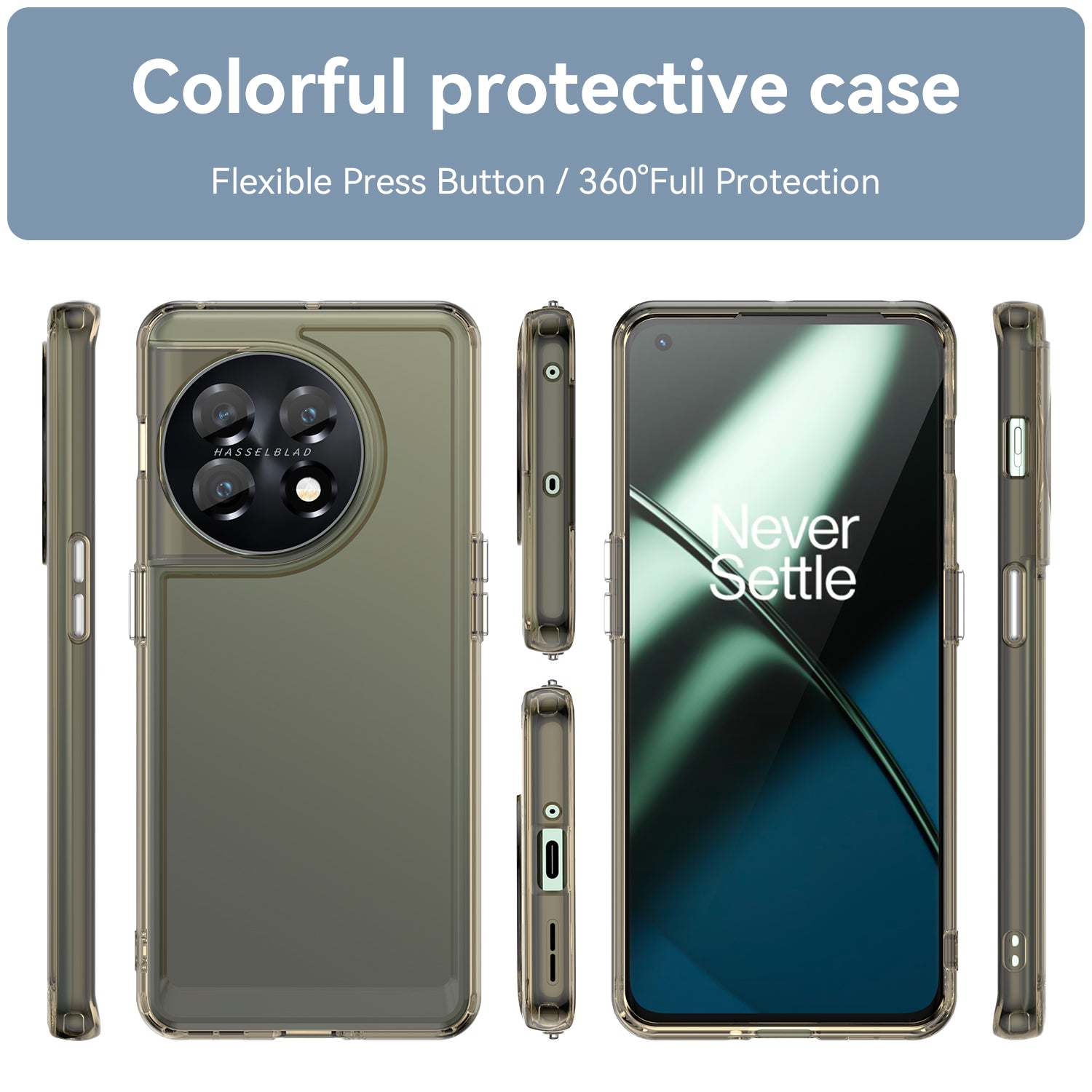 Candy Series Phone Cover for OnePlus 11 5G , Soft TPU Cell Phone Protective Case - Transparent Grey