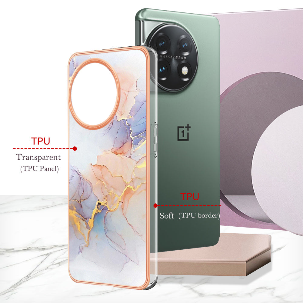 YB IMD Series-1 for OnePlus 11 5G Anti-Dust Phone Case Marble Floral Pattern Electroplating TPU IMD Cover - Milky Way Marble White